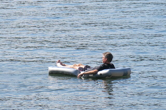 Stu enjoys a float on the lake