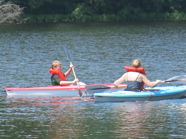 Mom and Nathan kayaking at Elfin